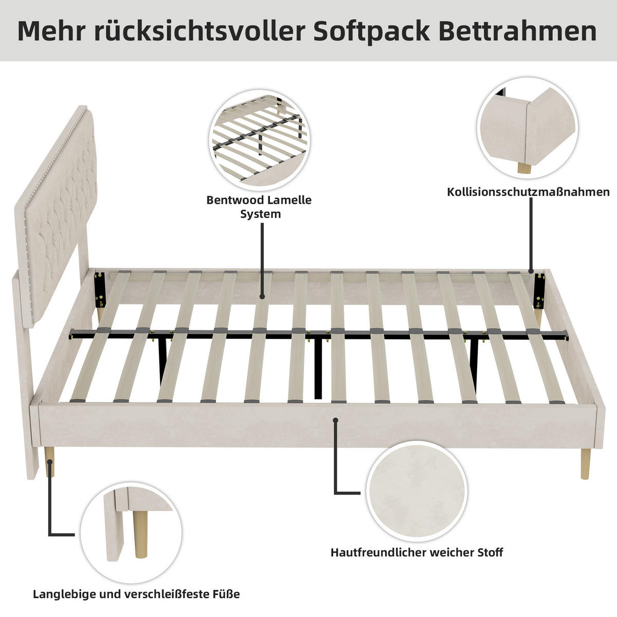 POLSTERBETT 160/200 cm in Beige Samt mit Stauraum unter dem Bett - Beige, Holzwerkstoff/Textil (160/200cm) - WISHDOR