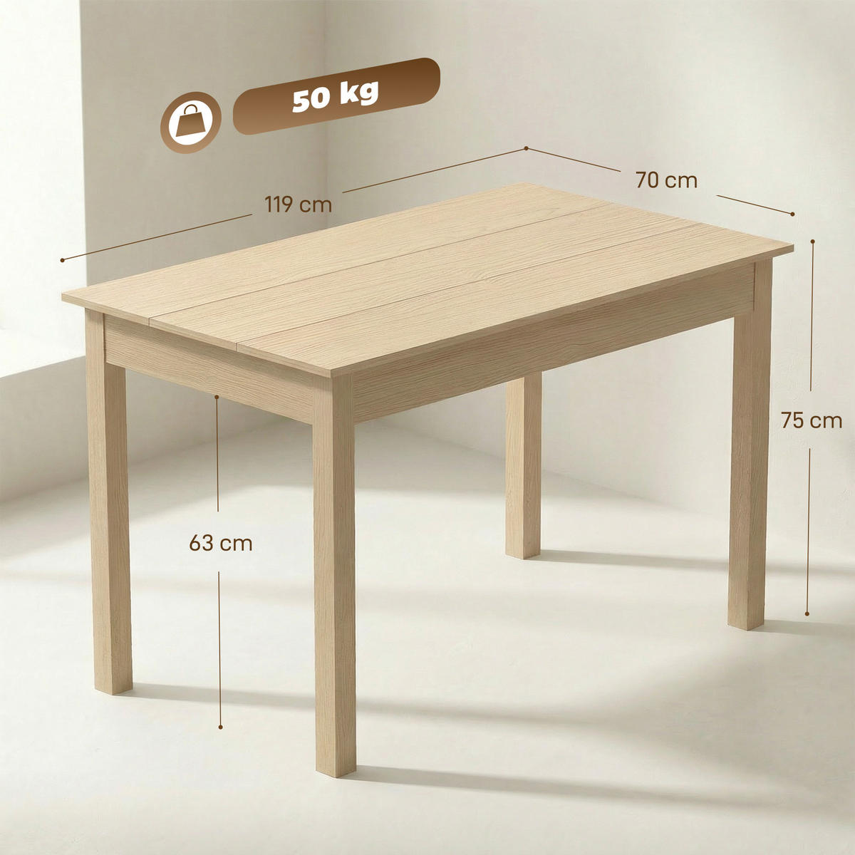 ESSTISCH Zweifarbig Holzoptik Rechteckig 119/70/75 cm - Naturfarben, Holz (70/119/75cm) - PANGIVO