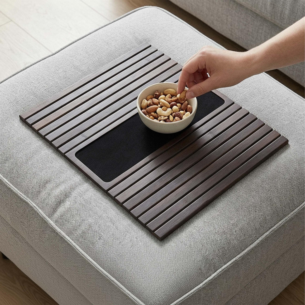 SOFATABLETT Dunkelbraun Schwarz Bambus klappbar 42x34 cm - Multicolor, Holz/Textil (42/1/34cm) - Relaxdays