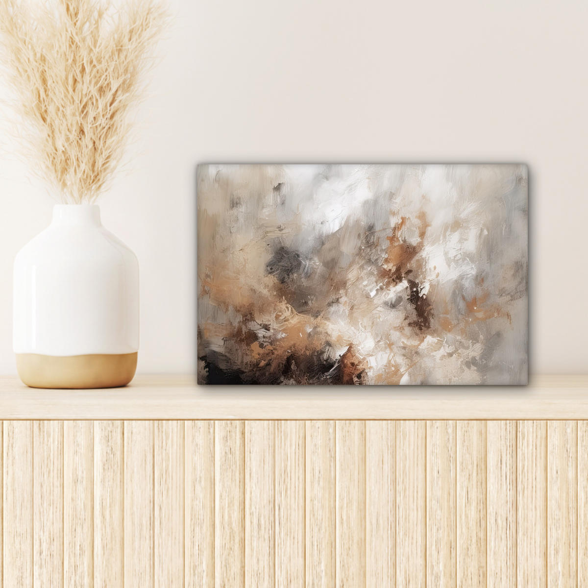 LEINWANDBILD - Farbe - Abstrakt - Beige - Kunst - 30x20 - Deko XXL - Greige, Textil (30/20cm) - MuchoWow