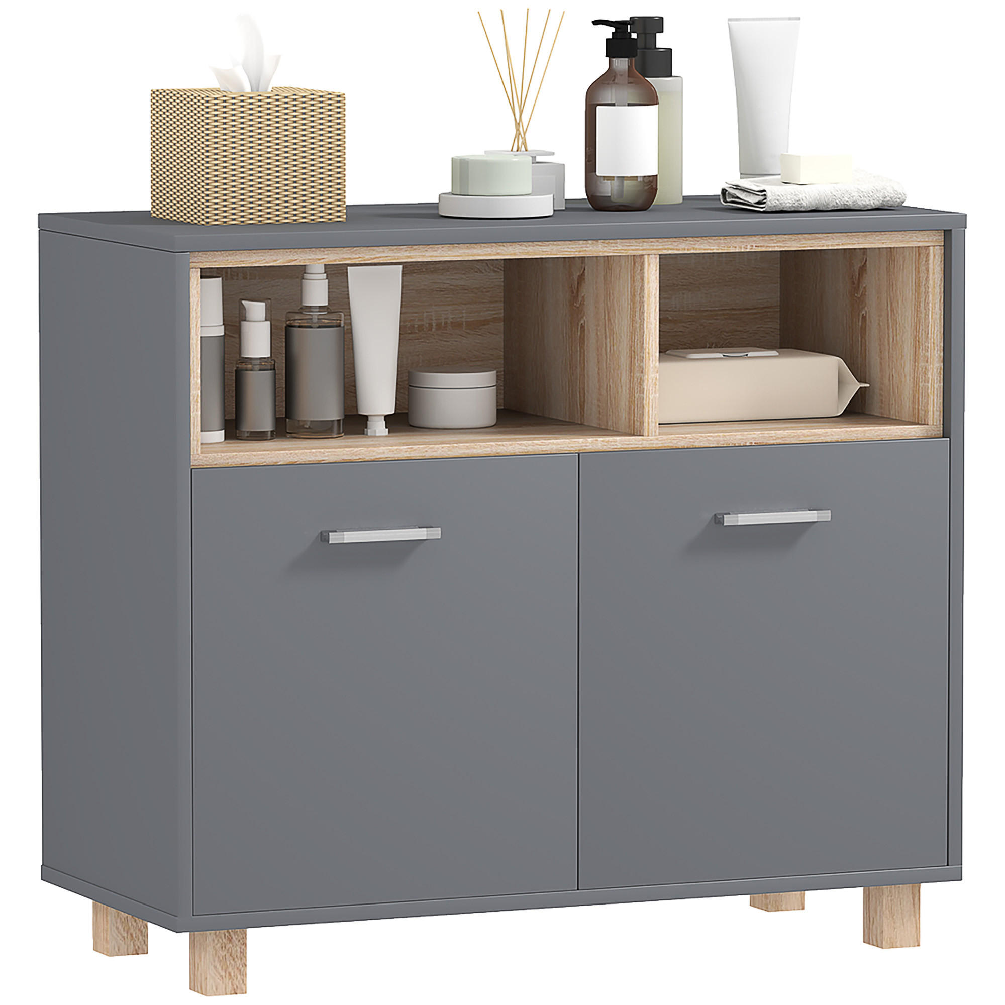 MIDISCHRANK DE-12440 80/35/70 cm Grau / Naturholz - Grau, Holzwerkstoff (35/70/80cm) - ComfortXL
