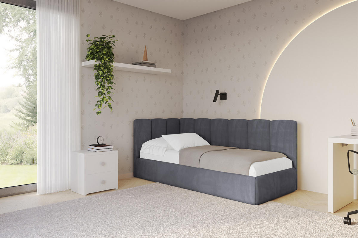 EINZELLBETT Jugendbett mit Bettkasten und Matratze H3/H4, Rechts - DEXY 80x200 Dunkelgrau - Titanfarben, Holzwerkstoff/Textil (80/200cm) - ALTDECOR