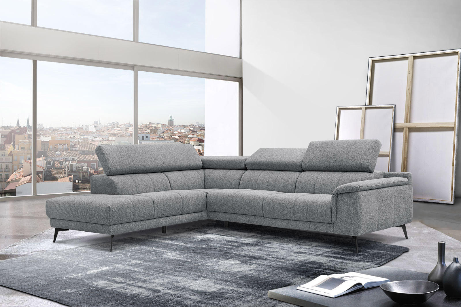 ECKSOFA FIERO 5-Sitzer, olivgrün - Schwarz/Olivgrün, Holzwerkstoff/Textil (158/269cm) - Courtois Laville