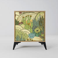 SIDEBOARD SUCCULENTS KALEIDOSCOPE, Eichefarben, 57,5x42x70,5 cm, Schwarze Metall-Sternfüße - Eichefarben/Multicolor, Holzwerkstoff/Metall (57.5/70.5/42cm) - SpaceRebels