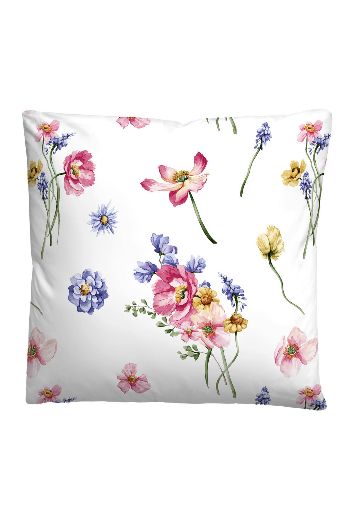 BETTWÄSCHE-GARNITUR Seersucker Sommerblumen pink, 155x200 cm + 80x80 cm - Pink, Textil (155/200cm) - biberna