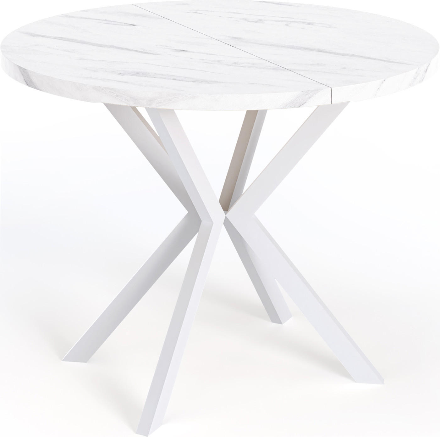 ESSTISCH Della runder ausziehbarer, Marmor Weiß 100-180/100/76 cm - Ecru/Weiß, Holzwerkstoff/Metall (100/100/76cm) - WFL GROUP