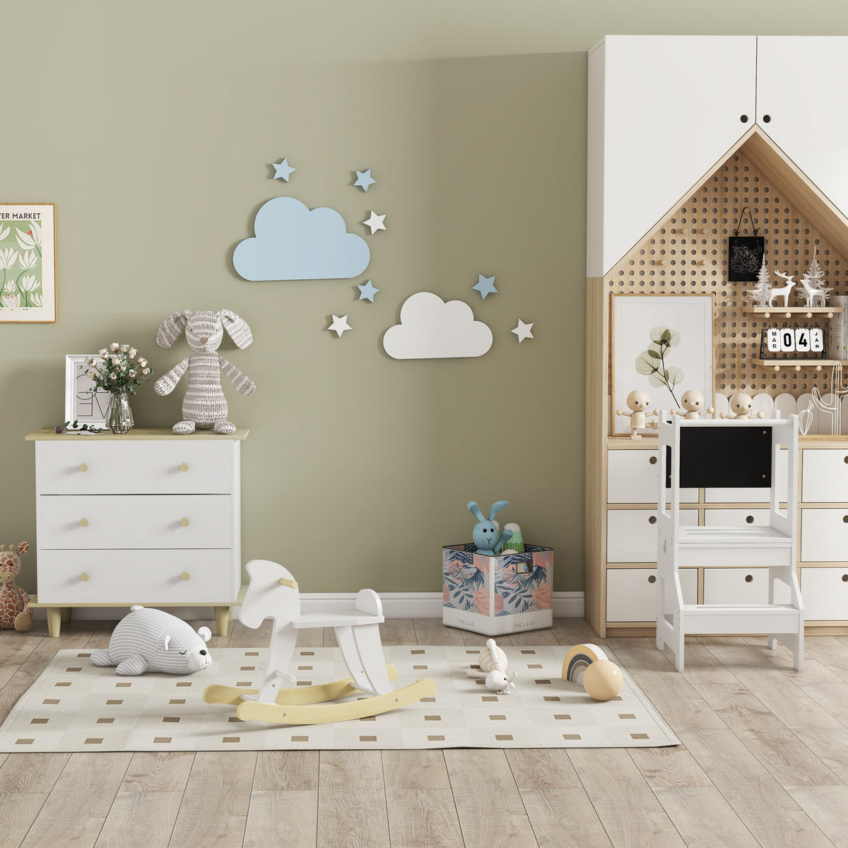 LERNTURM DE-17225 3-in-1 mit Tafel & Sicherheitsrand Weiß - Weiß, Holzwerkstoff (44/86/42cm) - ComfortXL
