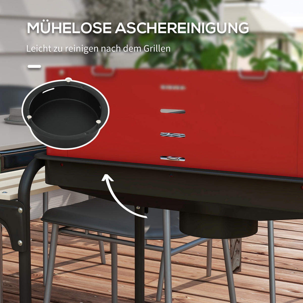 HOLZKOHLEGRILL aus Metall mit Räder - Rot, Metall (47/95/103cm) - Outsunny