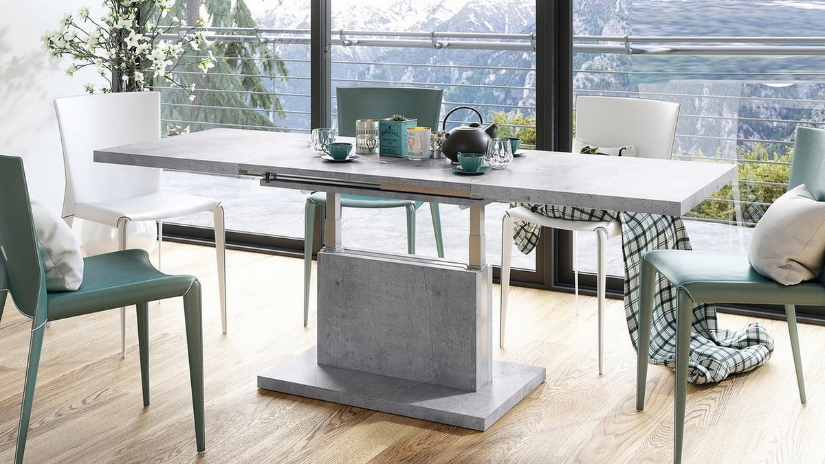 COUCHTISCH rechteckig Beton ausziehbar höhenverstellbar - Hellgrau, Holzwerkstoff (80/120/56cm) - designimpex