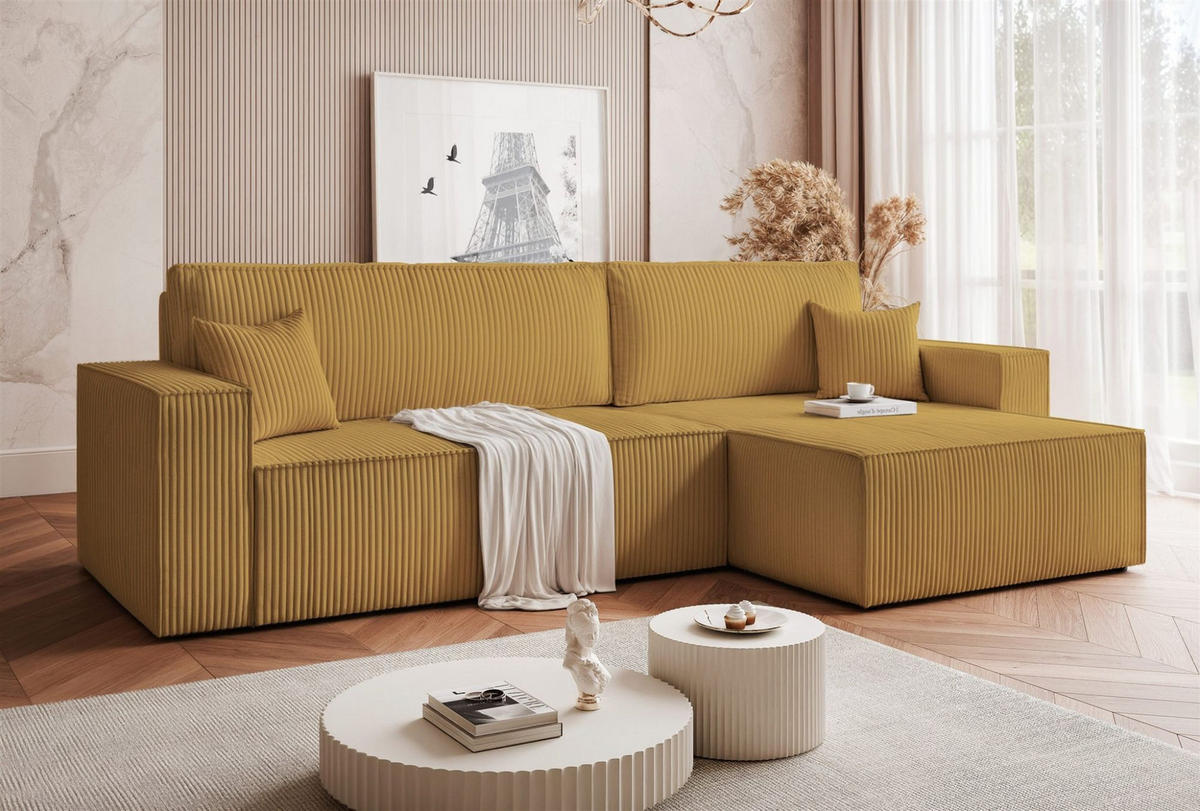 ECKSOFA Adara Max Mit Schlaffunktion - Gelb, Holzwerkstoff/Textil (145/276cm) - Fun Möbel