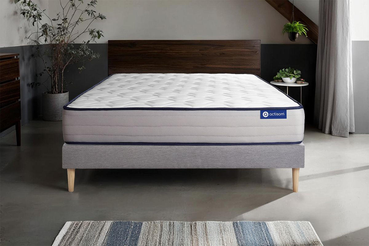 BETT Actimemo form Memory-Schaum 90 x 200 cm h3 - Kit Bettgestell Grau - Beige/Grau, Karton/Holz (90/200cm) - ACTISOM