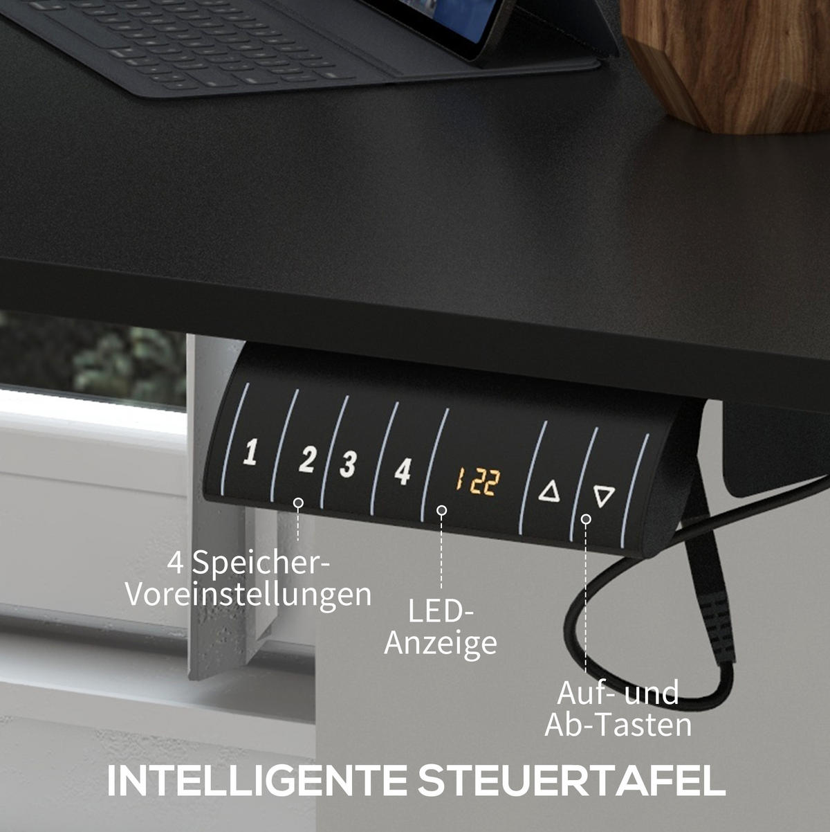 SCHREIBTISCH elektrisch höhenverstellbar 140 x 70 cm Schwarz - Schwarz, Holz (140/70/116cm) - Meubliv