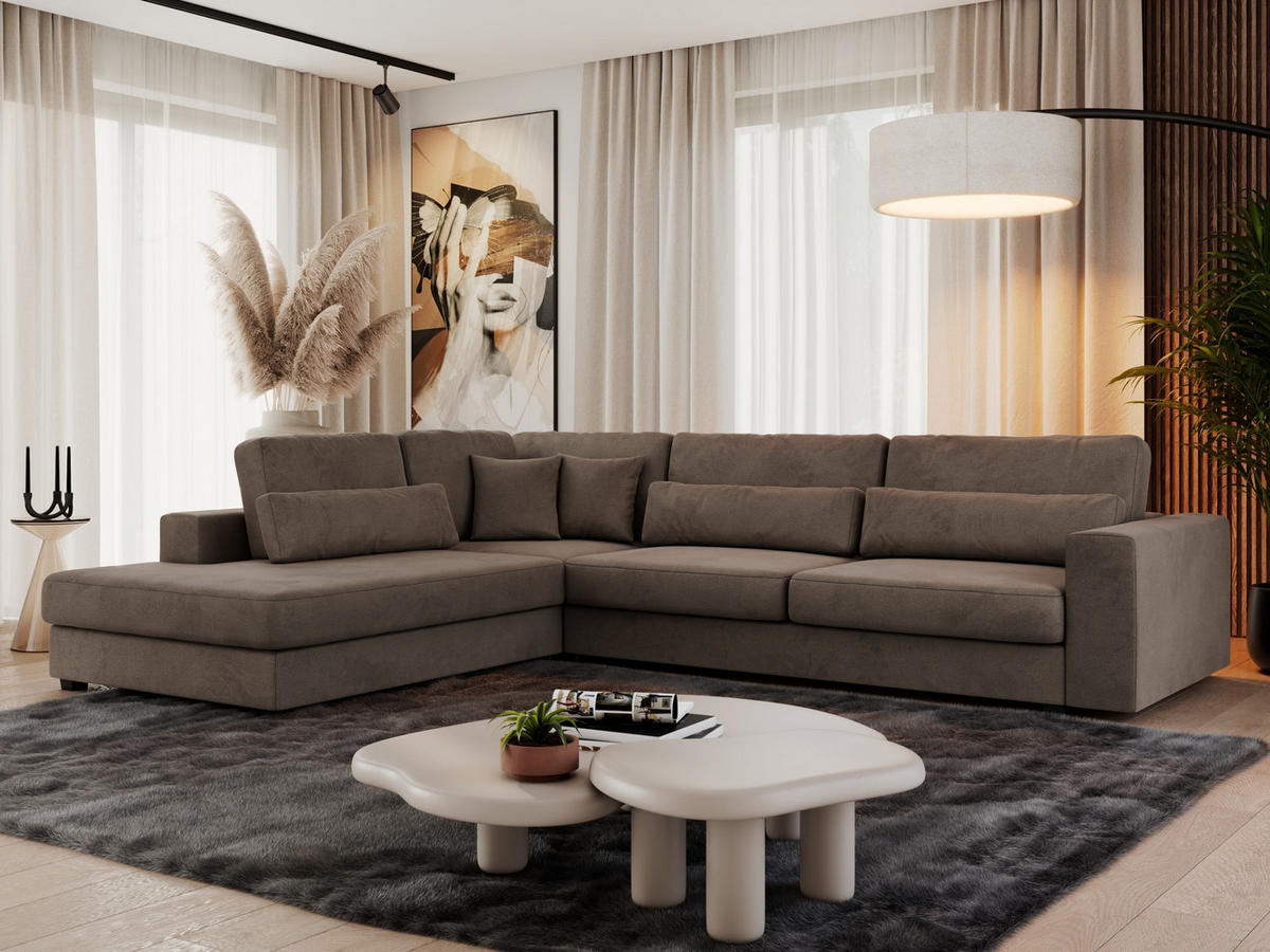 ECKSOFA Savona Braun Velvet - links - Schwarz/Braun, Kunststoff/Textil (316/249cm) - MKS