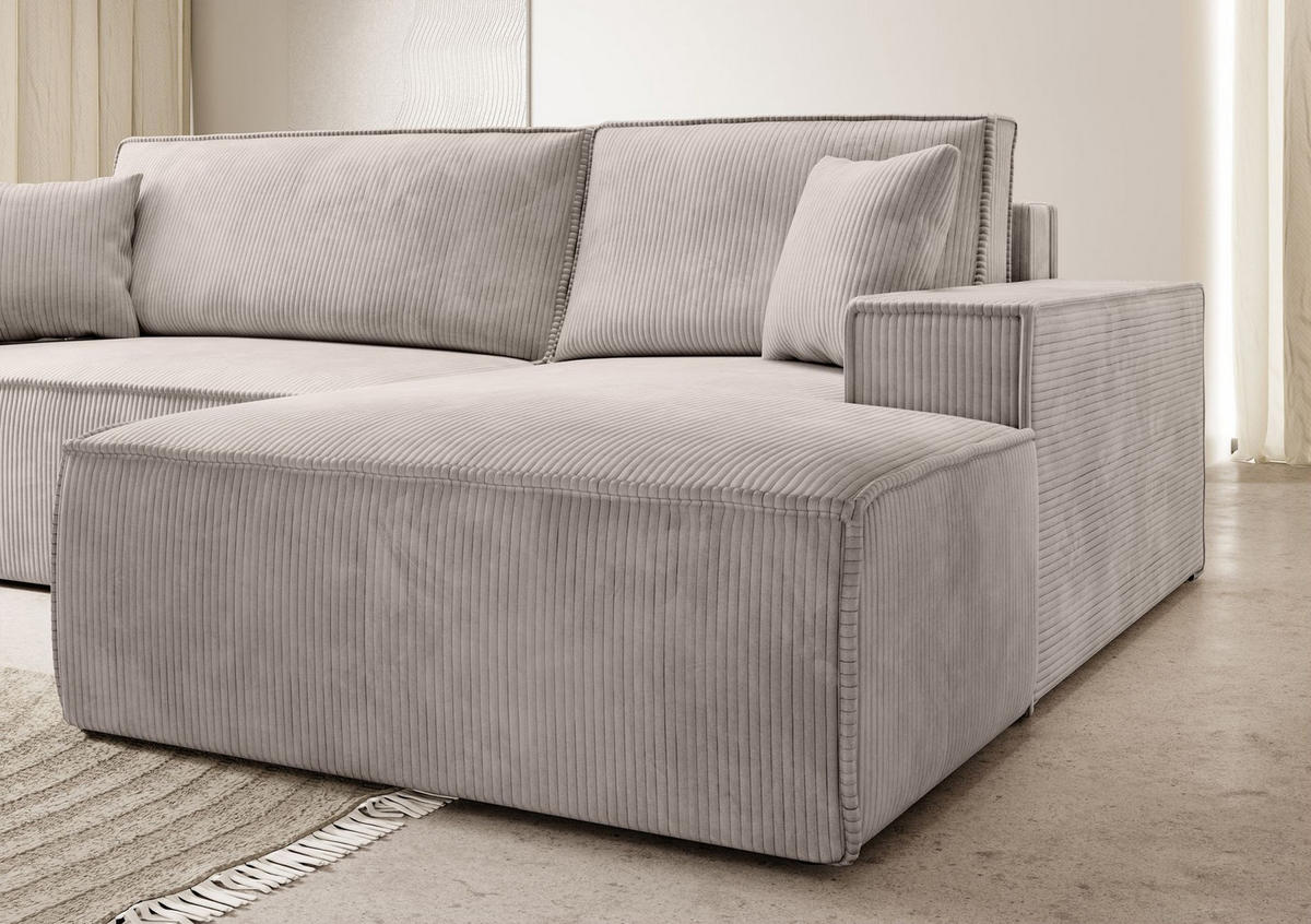 ECKSOFA Farese New Creme mit Cordbezug, rechts - Creme/Schwarz, Kunststoff/Textil (167/267cm) - Selsey