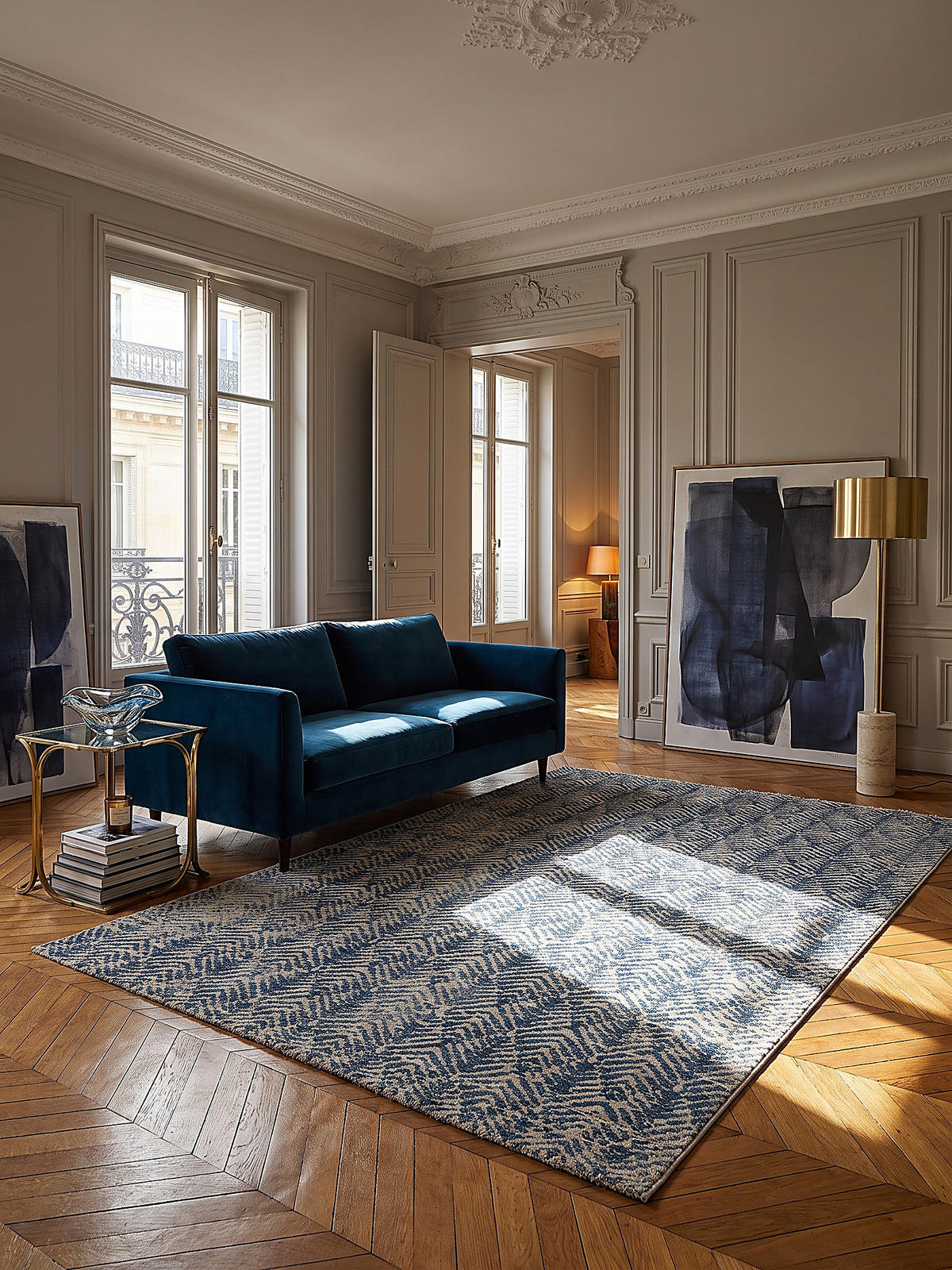 TEPPICH Kurzflor CROAL, in Natur-Blau, Chevron, 160 x 230 cm - Blaugrau, Textil (160/230cm) - KADIMA DESIGN