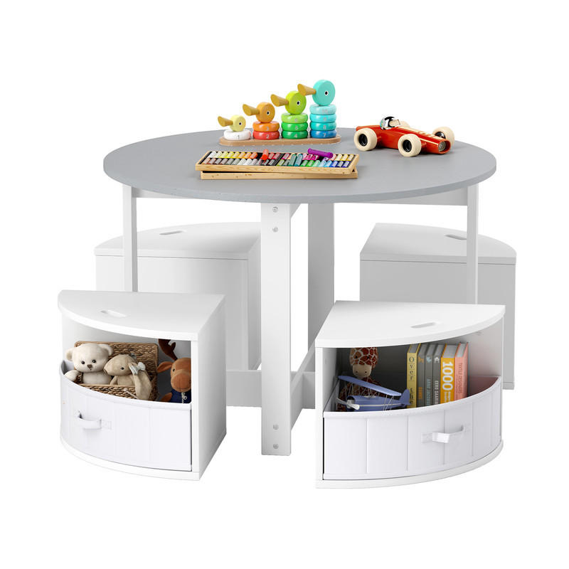 KINDERTISCHE mit Stühlen grau(5-tlg) - Grau, Holzwerkstoff (79/51/79cm) - COSTWAY