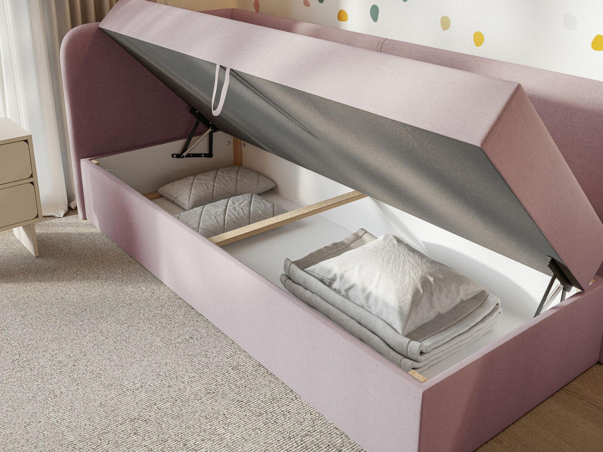 JUGENDBETT Calmmo Rosa mit Chenille-Bezug, Kopfteil links - Pink, Textil (90/200cm) - Selsey