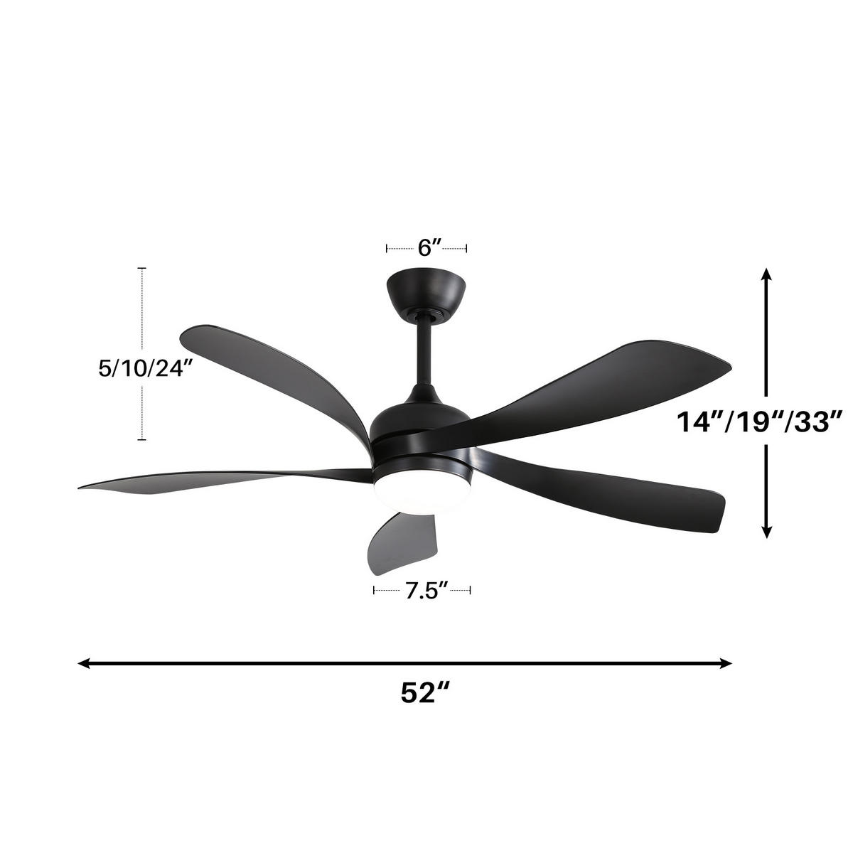DECKENVENTILATOR DE-16278 52 Zoll mit 3 dimmbaren Lichtfarben - Schwarz, Kunststoff (132.08/132.08/26.8cm) - ComfortXL