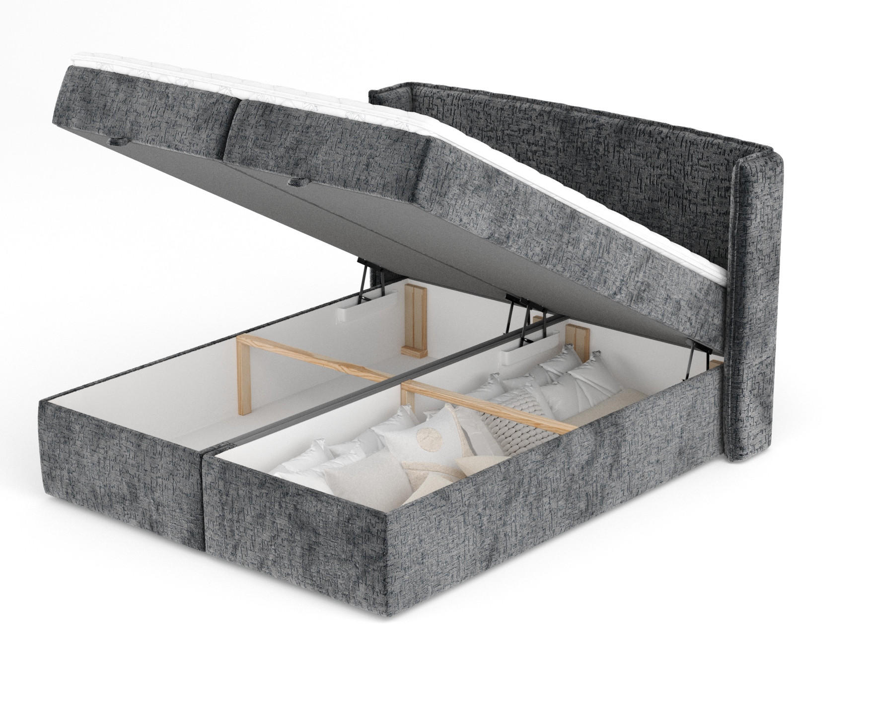BOXBETT Passion Anthrazit 200/200 cm mit Matratze und Topper - Anthrazit/Schwarz, Holz/Holzwerkstoff (200/200cm) - Maison de Reve