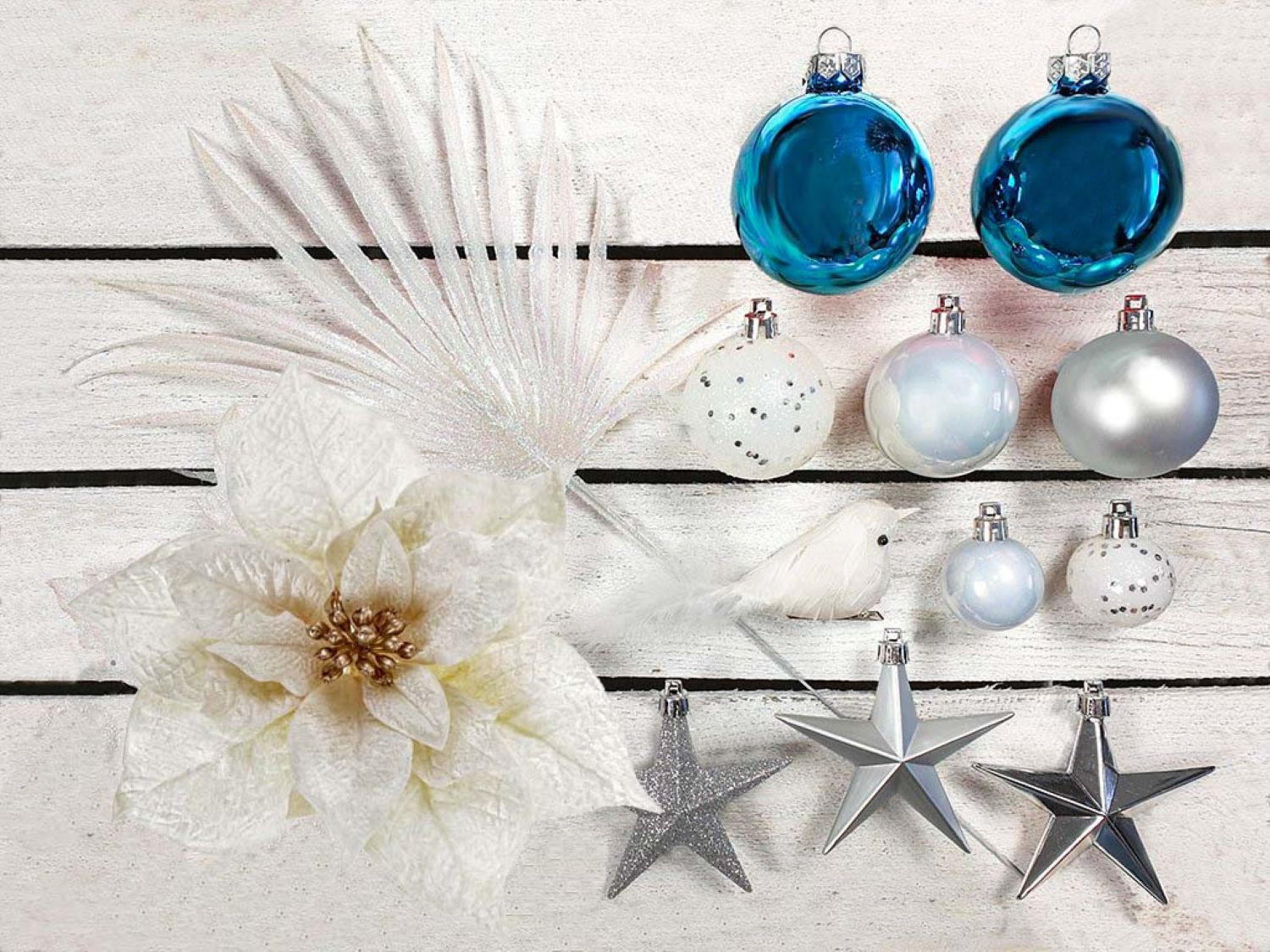 LAALU CHRISTBAUMKUGEL-SET 215 Stück im Karton POLAR BLUE für Weihnachtsbäume 300-600 cm - Blau/Silberfarben, Glas/Kunststoff (60/50/80cm) - LAALU
