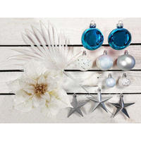 LAALU CHRISTBAUMKUGEL-SET 215 Stück im Karton POLAR BLUE für Weihnachtsbäume 300-600 cm - Blau/Silberfarben, Glas/Kunststoff (60/50/80cm) - LAALU