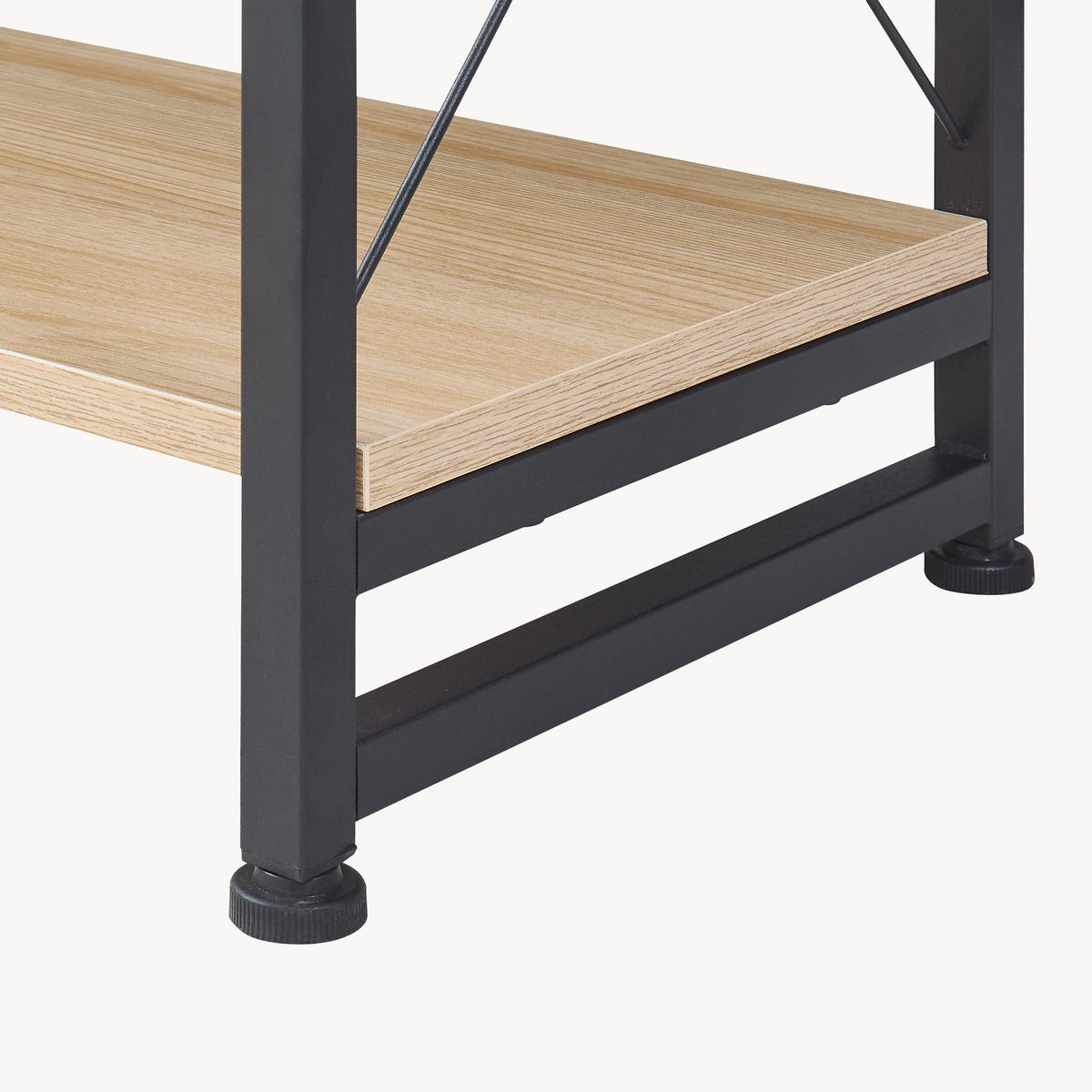 STOJANOVÁ POLICE Skørping - černá/barva dubu, kov/kompozitní dřevo (65/125/30cm) - [en.casa]