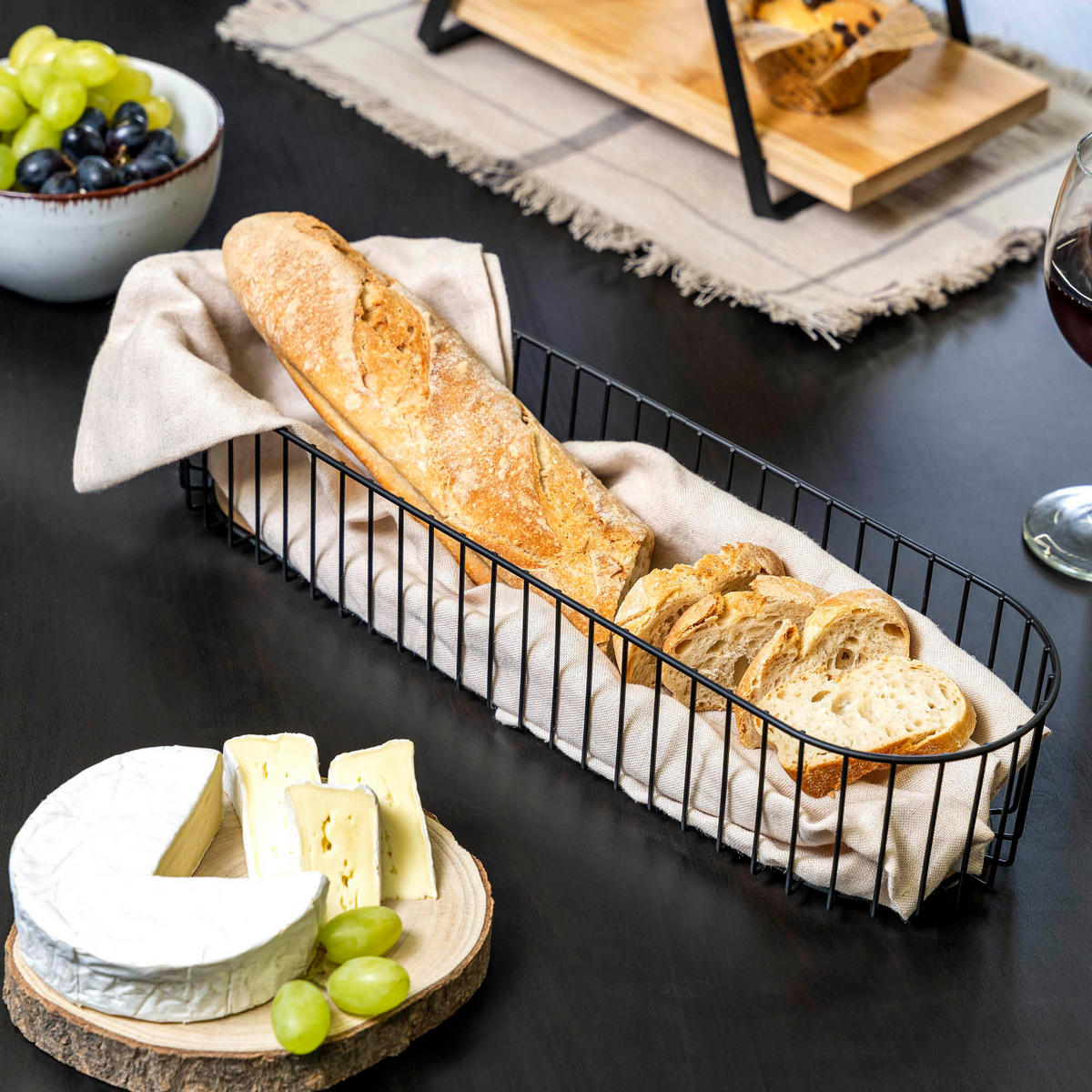 BROTKORB lang, Bambus/Metall schwarz - Schwarz, Metall (12.5/8.5/42cm) - eluno