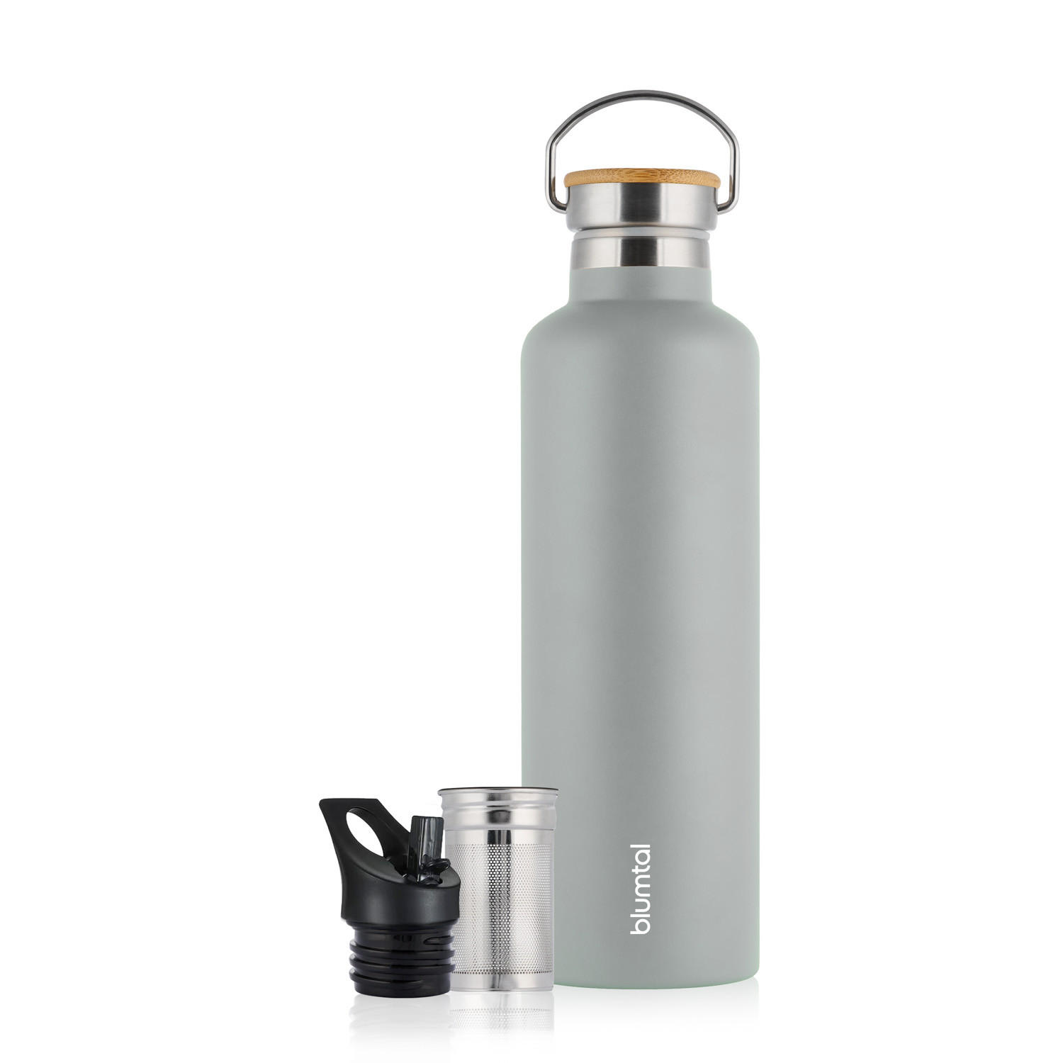 TRINKFLASCHE Leni 1000 ml, inkl. Teesieb und Sportdeckel - Grau, Metall (1L) - Blumtal