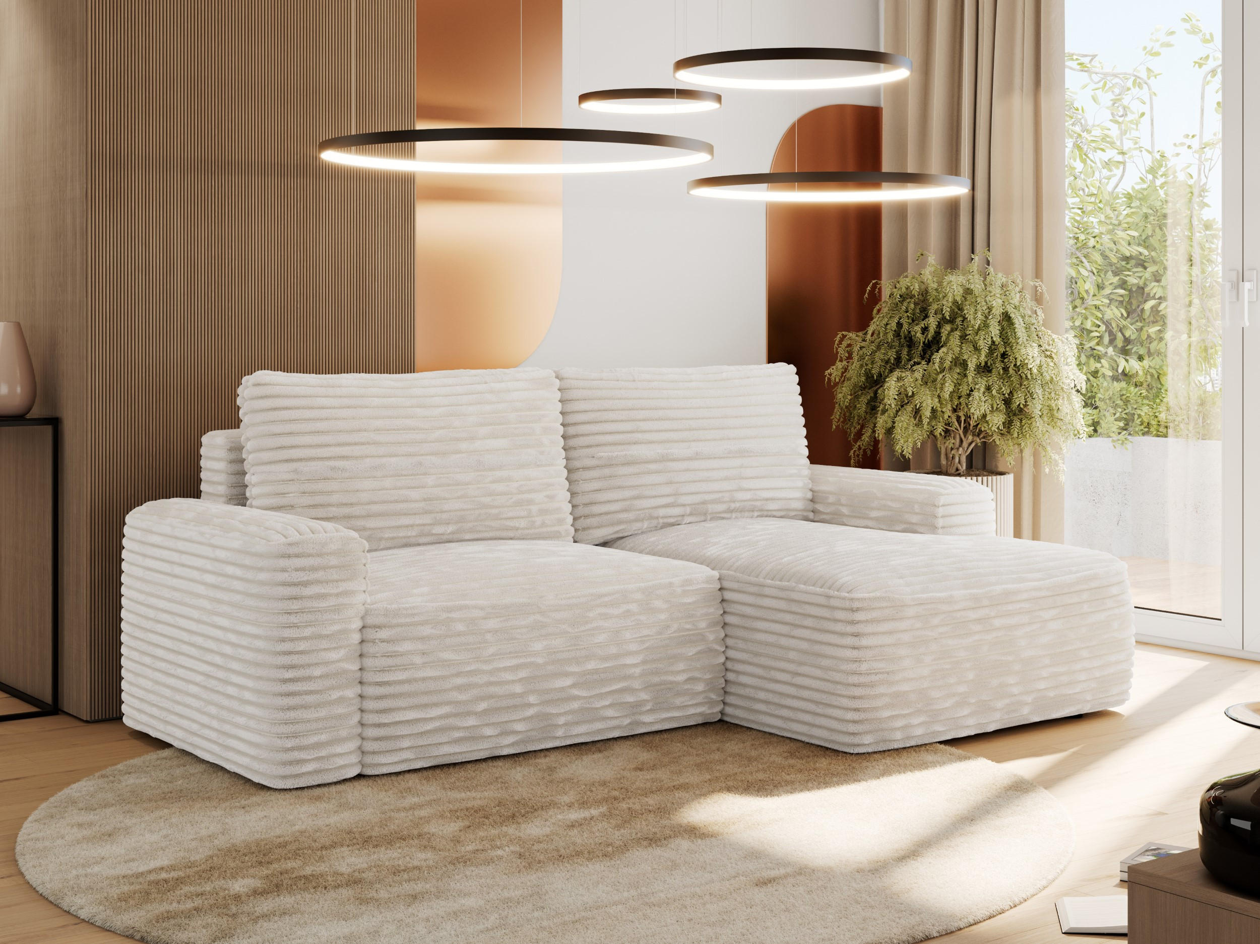 ECKSOFA BELLUNO L Creme Cord - Rechts - Creme/Schwarz, Textil (233/144cm) - MKS