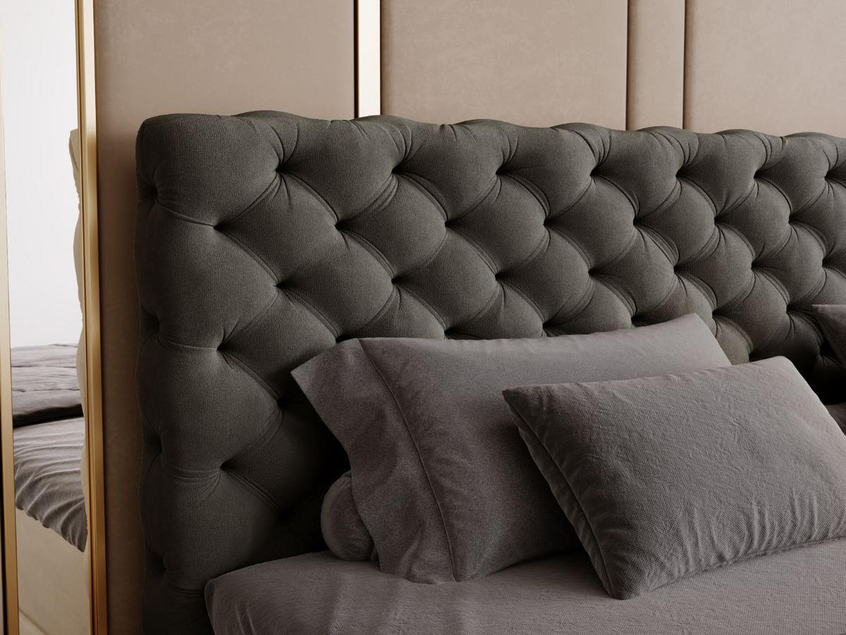 BOXBETT Bergamo 160x200 Dunkelgrau - Dunkelgrau/Schwarz, Holz/Textil (160/200cm) - Graingold