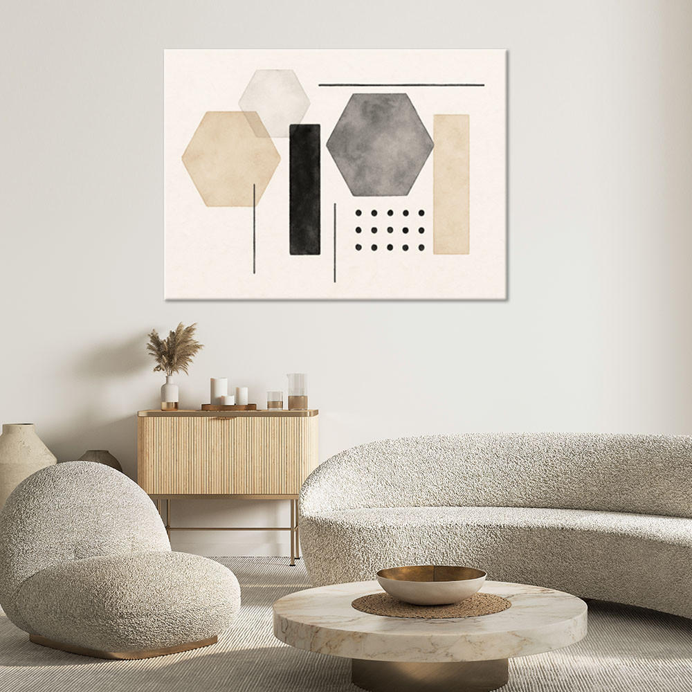 LEINWANDBILD Abstrakte Geometrie Minimalismus Beige Grau 60x40cm - Beige, Textil (60/40cm) - Feeby