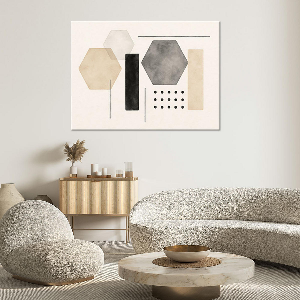 LEINWANDBILD Abstrakte Geometrie Minimalismus Beige Grau 60x40cm - Beige, Textil (60/40cm) - Feeby