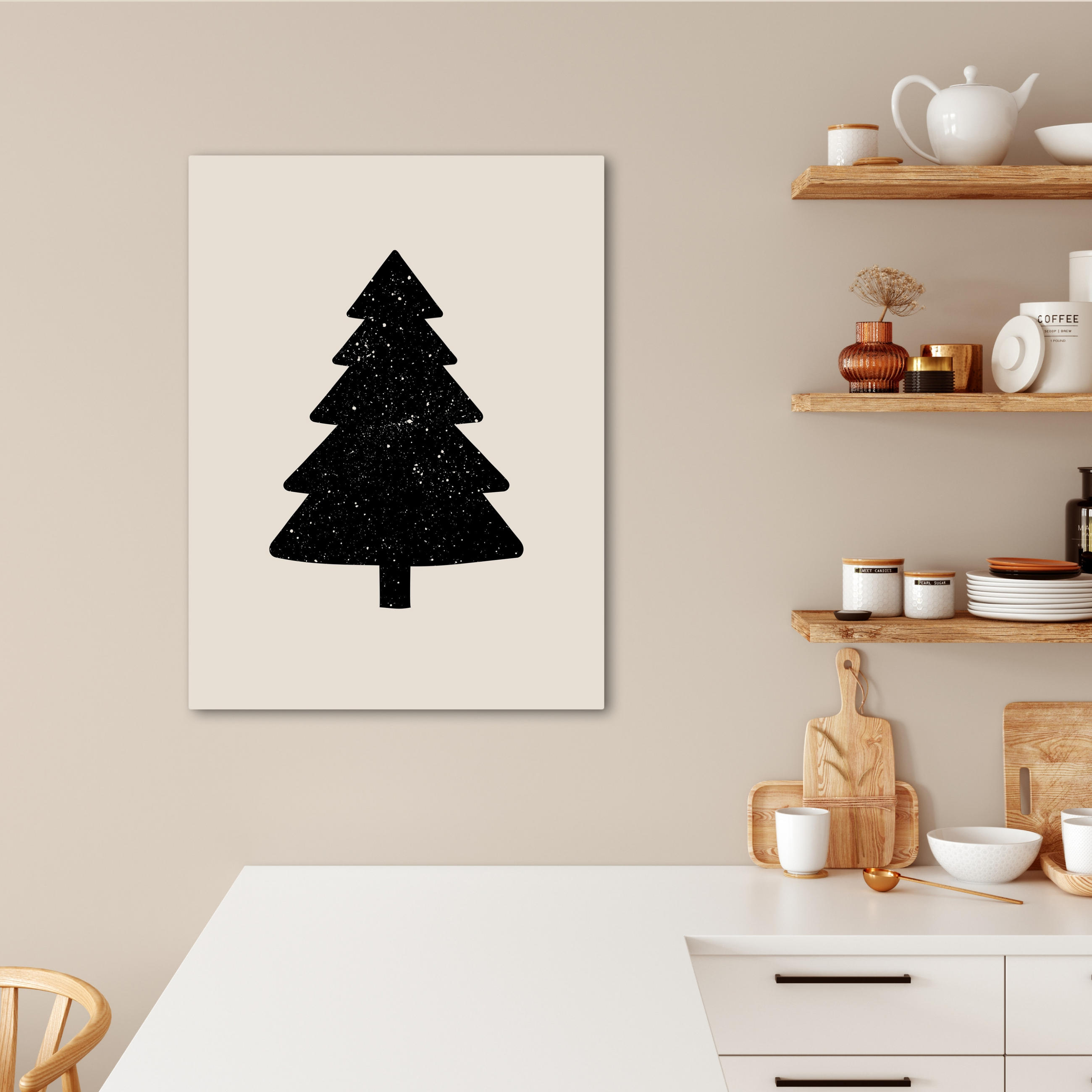 LEINWANDBILD Weihnachtsbaum - Schwarz - Urlaub - Beige 60x80 cm - Schwarz, Textil (60/80cm) - MuchoWow