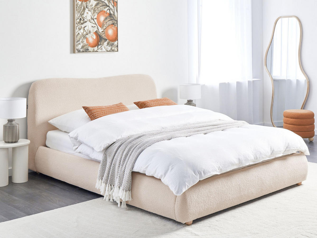 BETT mit Stauraum 160x200 cm Beige Blagnac - Beige, Textil (160/200cm) - Beliani