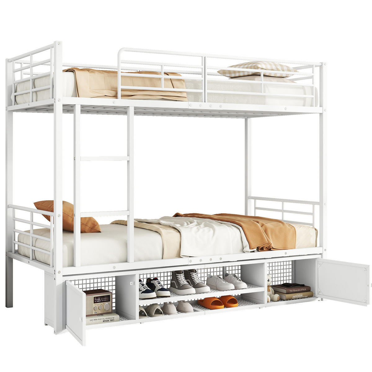ETAGENBETT 90/200 cm Weiß aus Metall mit Schuhablage - Weiß, Metall (90/200cm) - Flora Grace