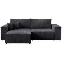 ECKSOFA Pedro mit Schlaffunktion Schwarz Cord - Schwarz, Textil (255/153cm) - Bromarkt
