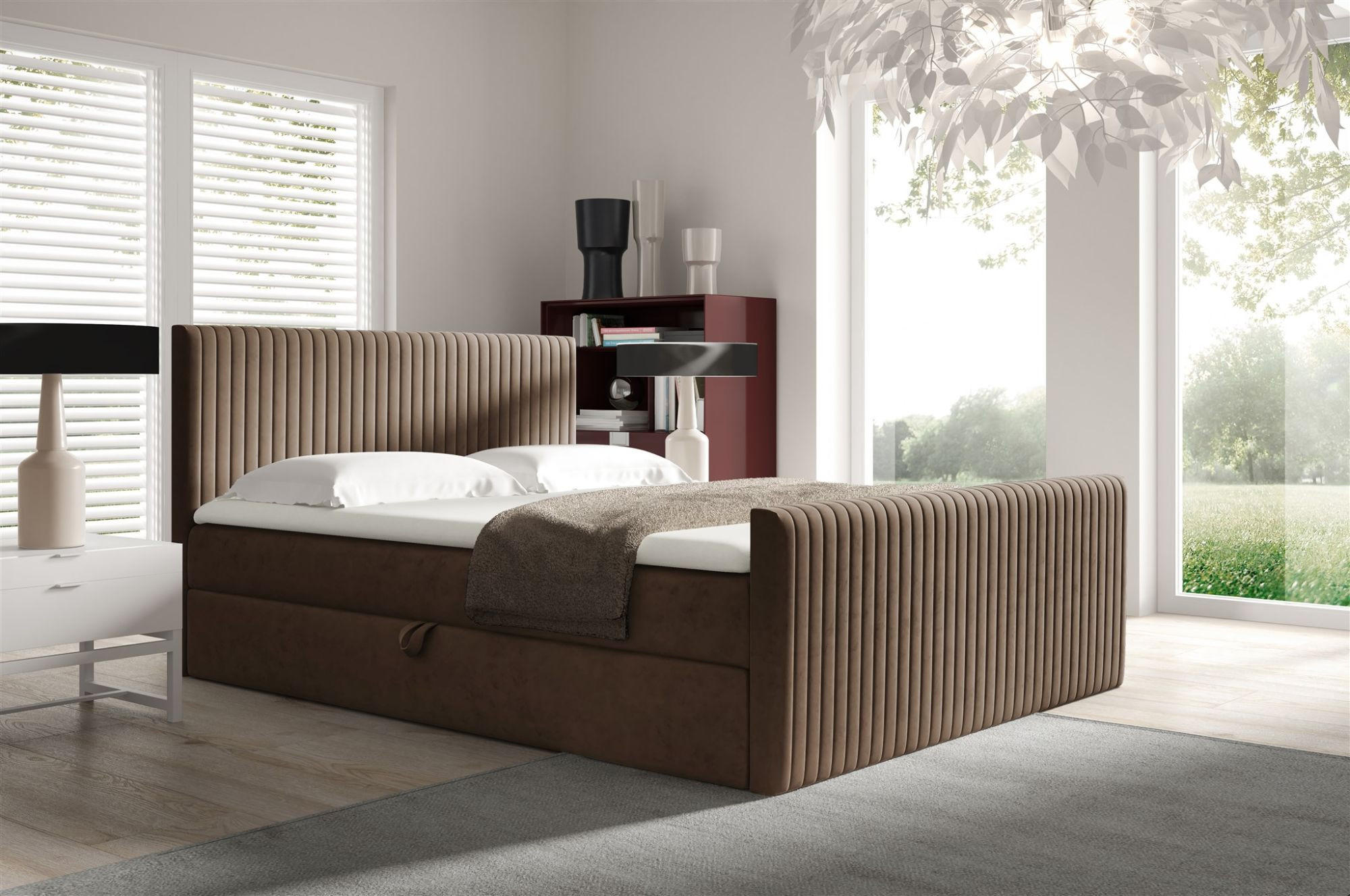 BOXBETT Adrien In Stoff überlänge - Braun, Holzwerkstoff/Textil (200/220cm) - Fun Möbel