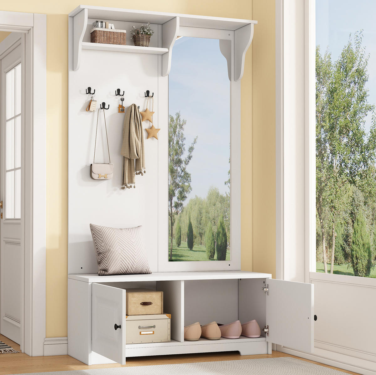 GARDEROBE mit Spiegel 100 x 40 x 180 cm MDF White - Weiß, Holzwerkstoff (40/180/100cm) - Beauniv