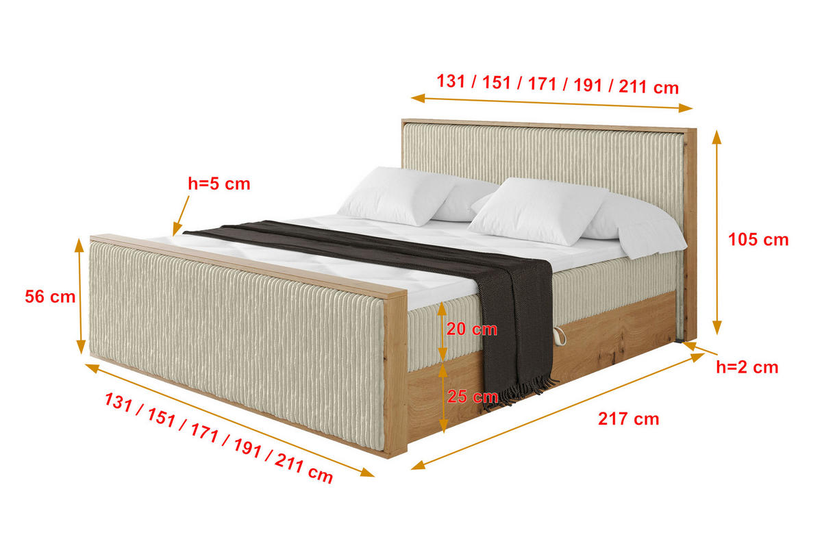 BOXBETT LOLLI9 -Z 160x200 - H3 Creme - Beige, Holzwerkstoff (160/200cm) - ALTDECOR