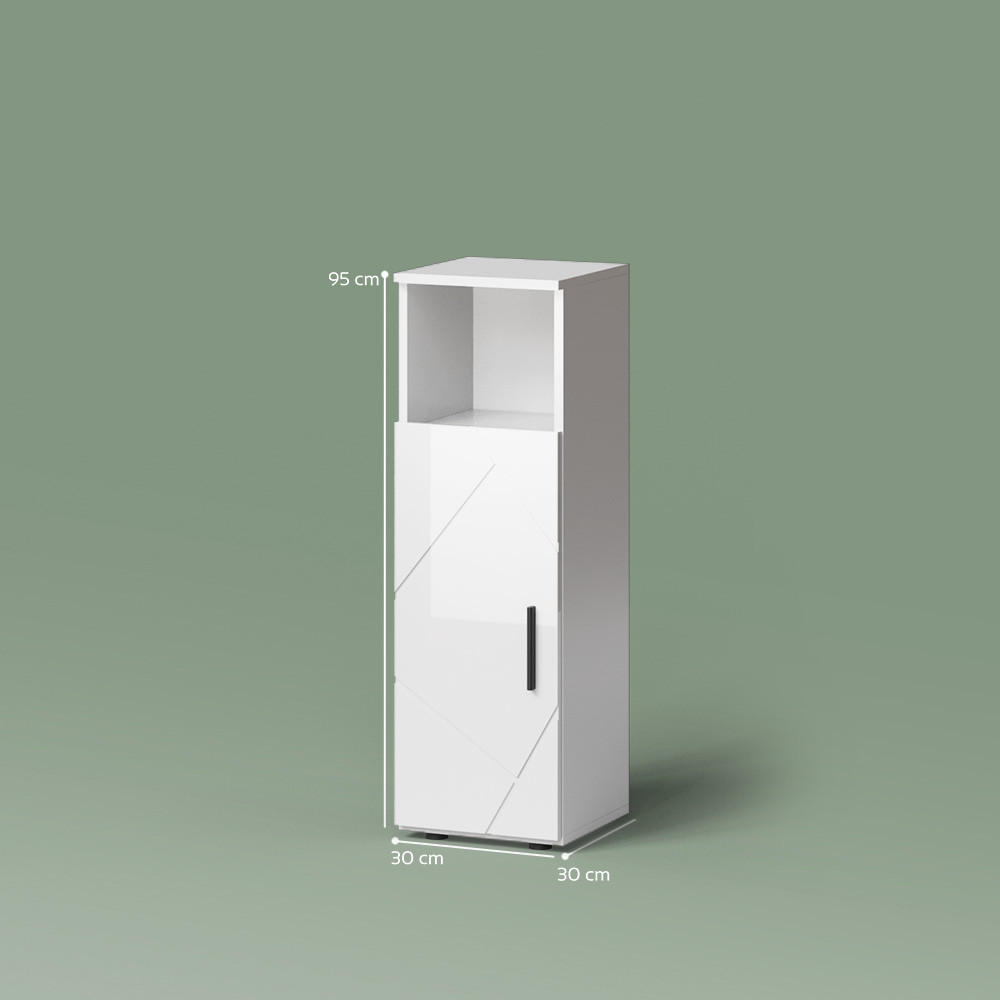 Thumbnail - Livinity® Midischrank, Weiß Hochglanz, Weiß, Holzwerkstoff, 3 Fächer, Quadratisch, 30x95x30 cm, Badezimmer, Badezimmersc...