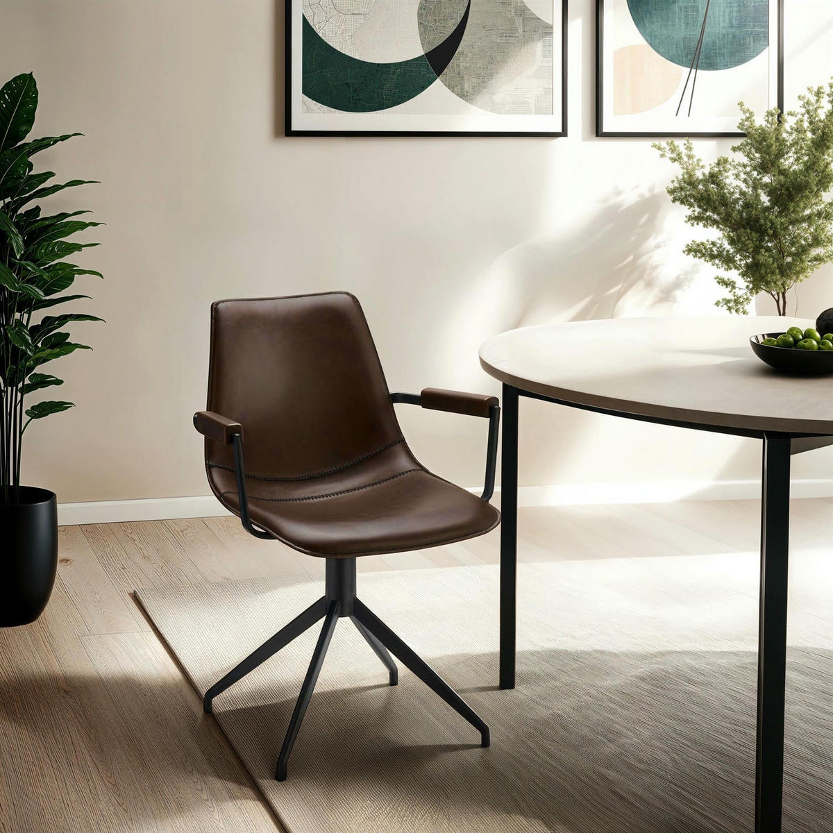 ARMLEHNSTUHL 2er-Set dunkelbraun - Schwarz/Braun, Leder/Textil (59/85/57cm) - ebuy24