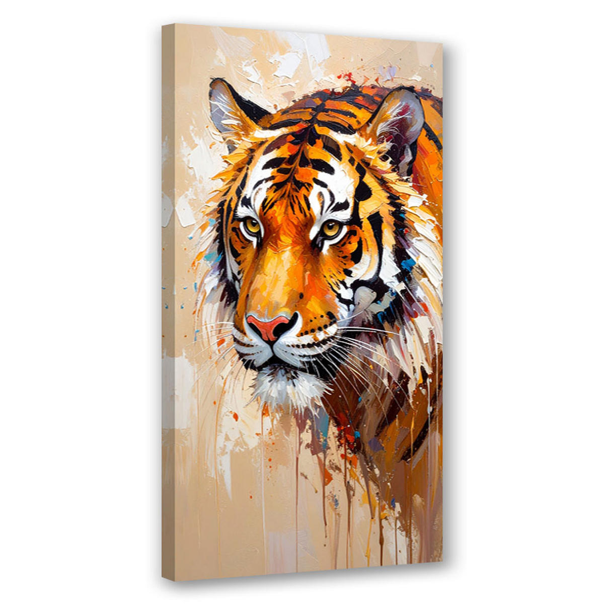 LEINWANDBILD Tiger Tiere Afrika Ölfarbe 50x100cm - Orange, Textil (50/100cm) - Feeby