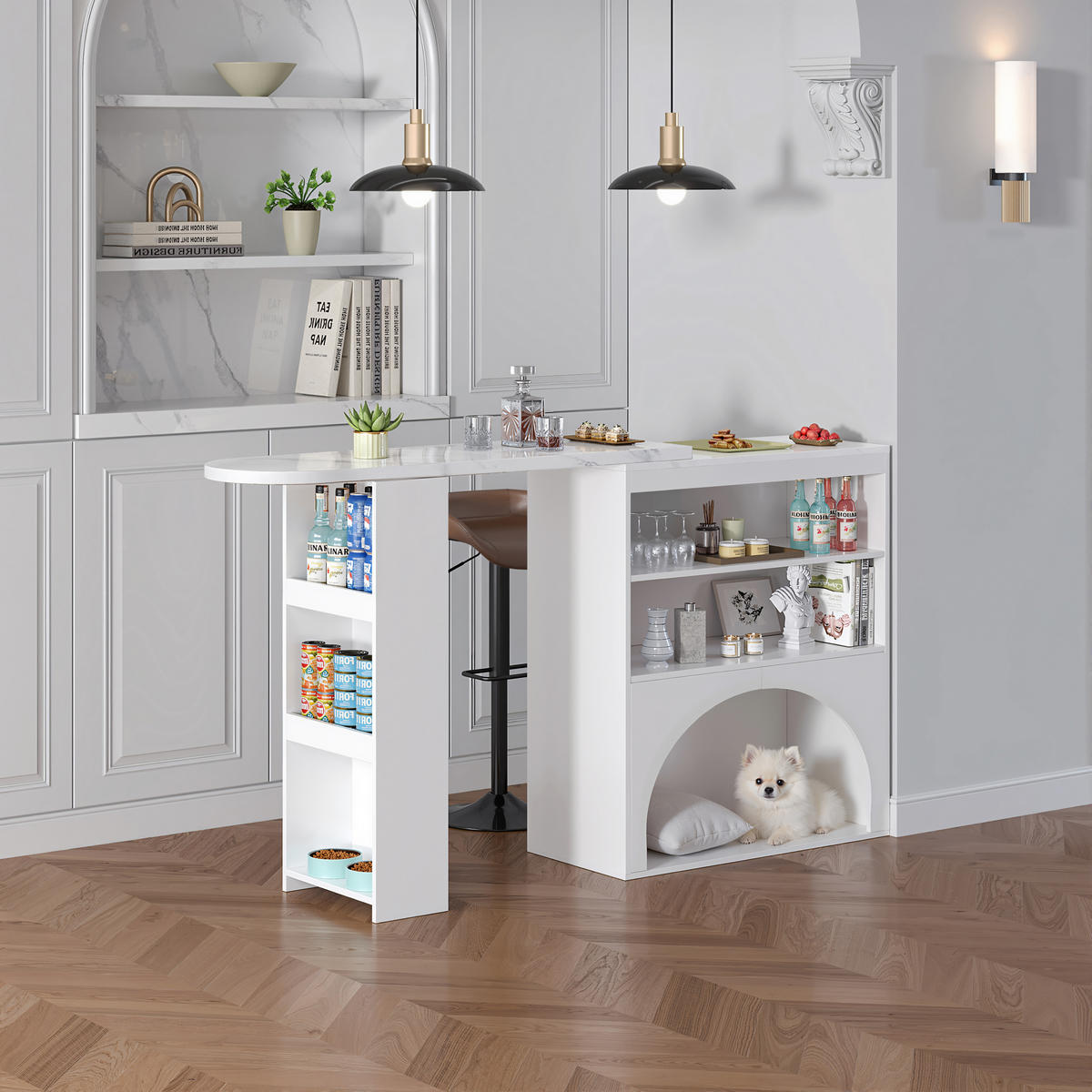 BARTISCH 120-200x40x100 cm, ausziehbar, drehbar - Weiß, Holz (160/100/40cm)