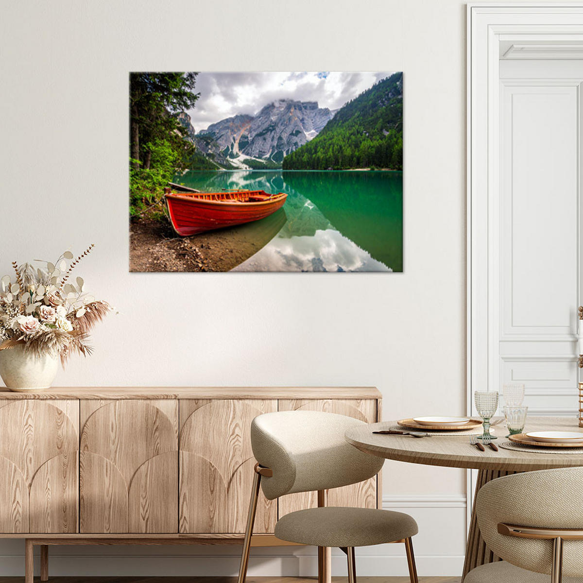 LEINWANDBILD See Boot Berge Landschaft 120x80cm - Grün, Textil (120/80cm) - Feeby