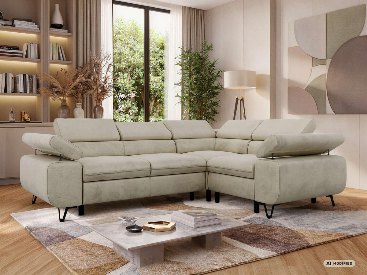ECKSOFA ORSO L Beige Velvet - Rechts Seite - Beige/Schwarz, Textil/Metall (268/197cm) - MKS