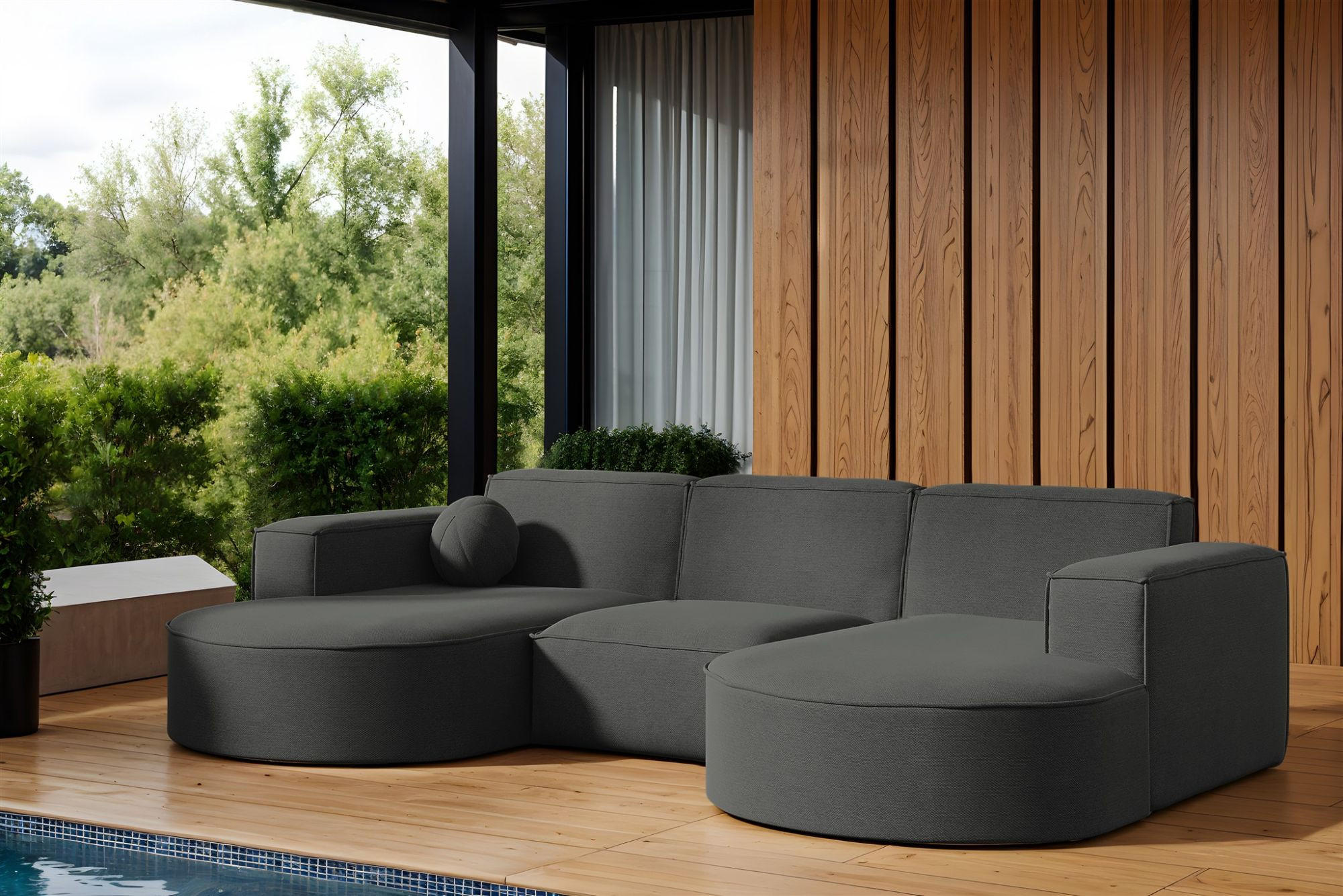 SOFA U-form Sunday - Anthrazit, Holzwerkstoff/Textil (299/78/165cm) - Fun Möbel