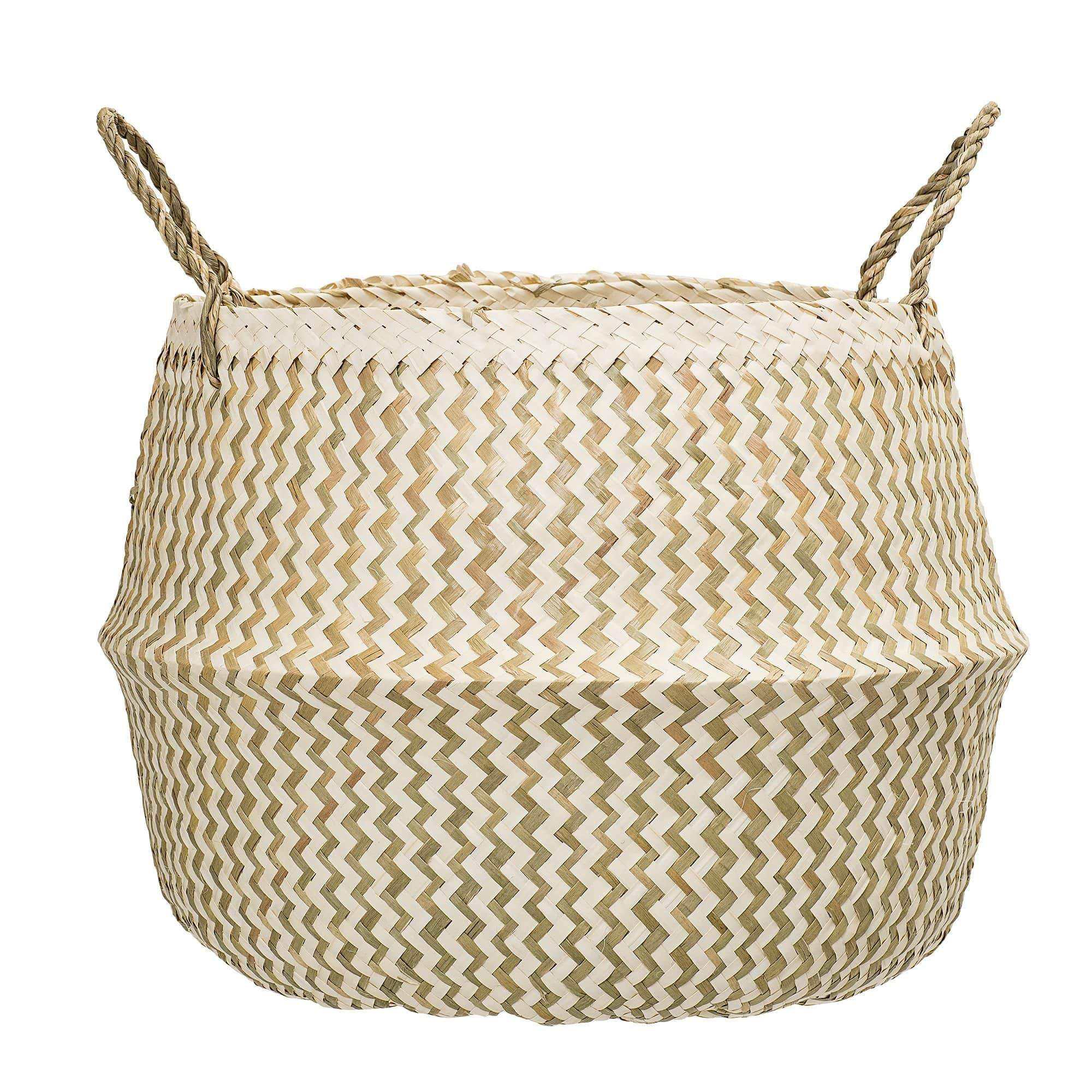 KORB mit Griff aus Seegras in Natur und Weiß Ø42/H34 cm - Naturfarben, Naturmaterialien (42/42/34cm) - Bloomingville
