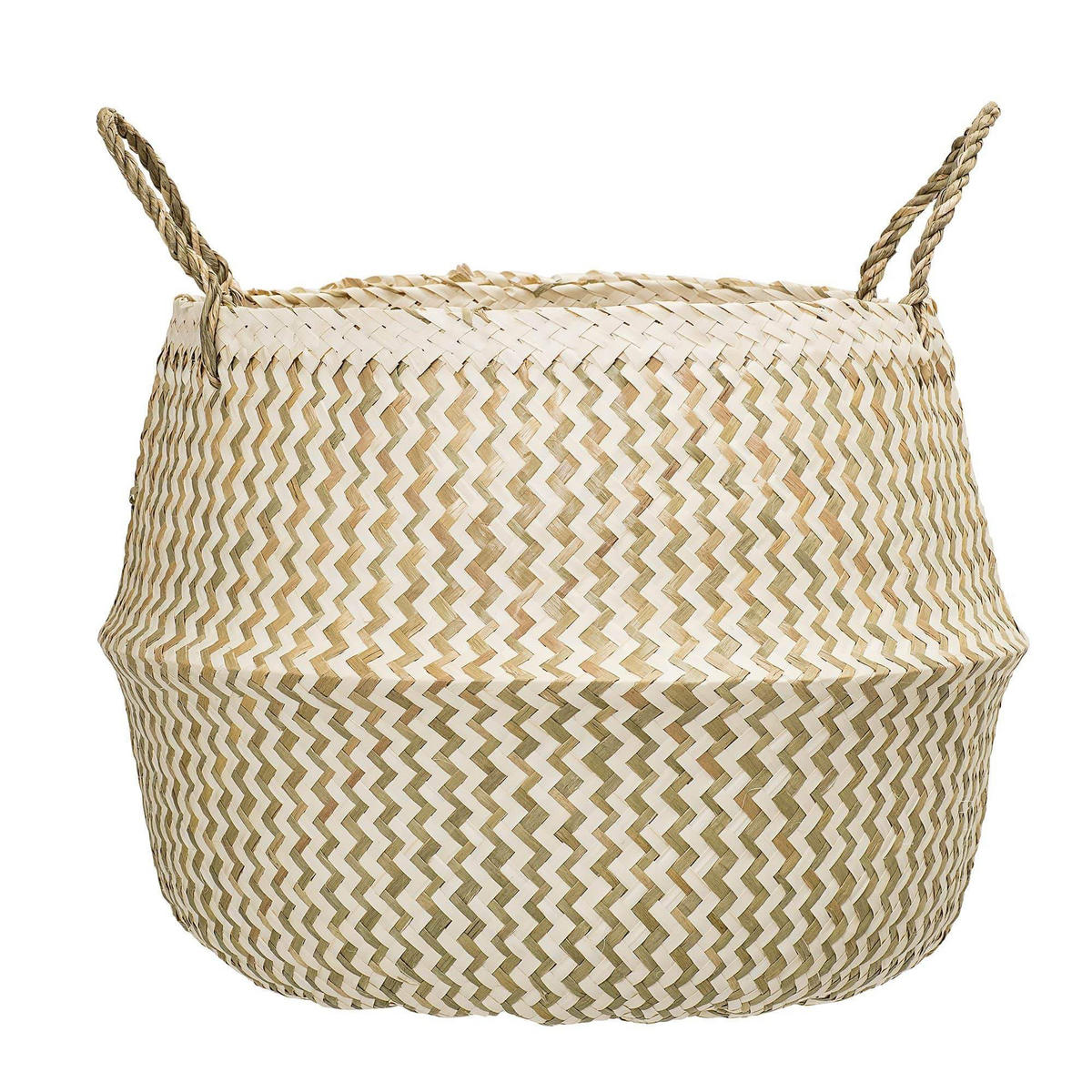 KORB mit Griff aus Seegras in Natur und Weiß Ø42/H34 cm - Naturfarben, Naturmaterialien (42/42/34cm) - Bloomingville