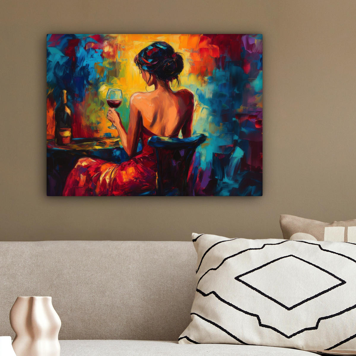 LEINWANDBILD Wein - Frau - Stimmungsvoll - Farbenfroh 40x30 cm - Bordeaux, Textil (40/30cm) - MuchoWow