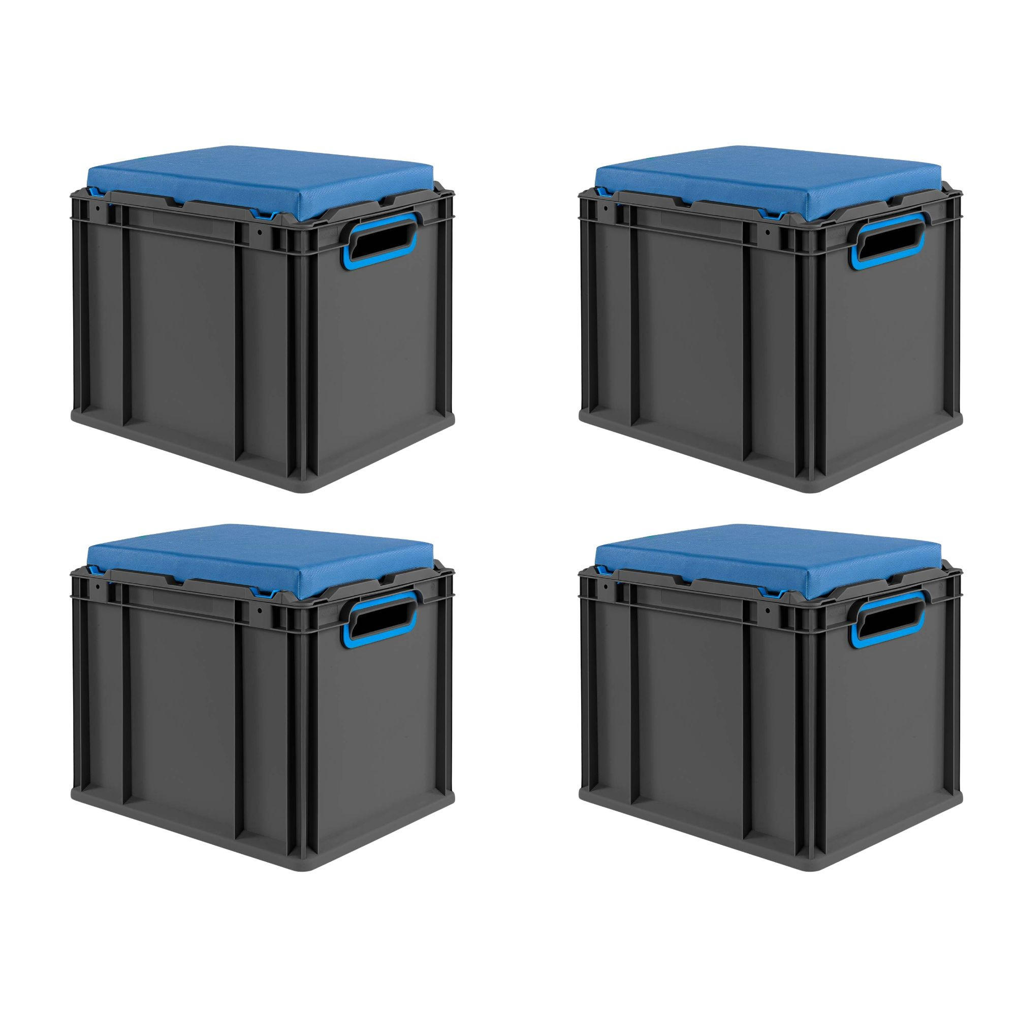 EUROBOX 4x NextGen Seat Blau, HxBxT 36,5x30x40cm, 30 Liter, Griffe offen, Schwarz - Schwarz, Kunststoff (30/36.5/40cm) - PROREGAL